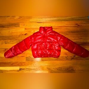 GARAGE HOODLESS CROPPED PUFFER JACKET IN COLOR SUN DRIED TOMATO, SIZE MEDIUM